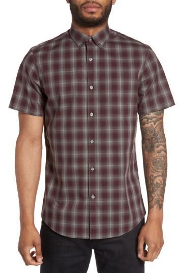 Men's Calibrate Plaid Non-iron Sport Shirt - Burgundy