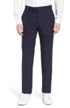 Men's Theory Marlo Flat Front Plaid Wool Trousers - Blue