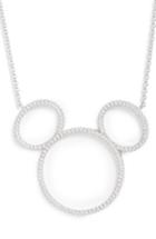 Women's Disney Mickey Mouse Open Silhouette Silver & Crystal Pendant Necklace