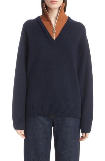 Women's Dries Van Noten Inset Stretch Wool Sweater - Blue
