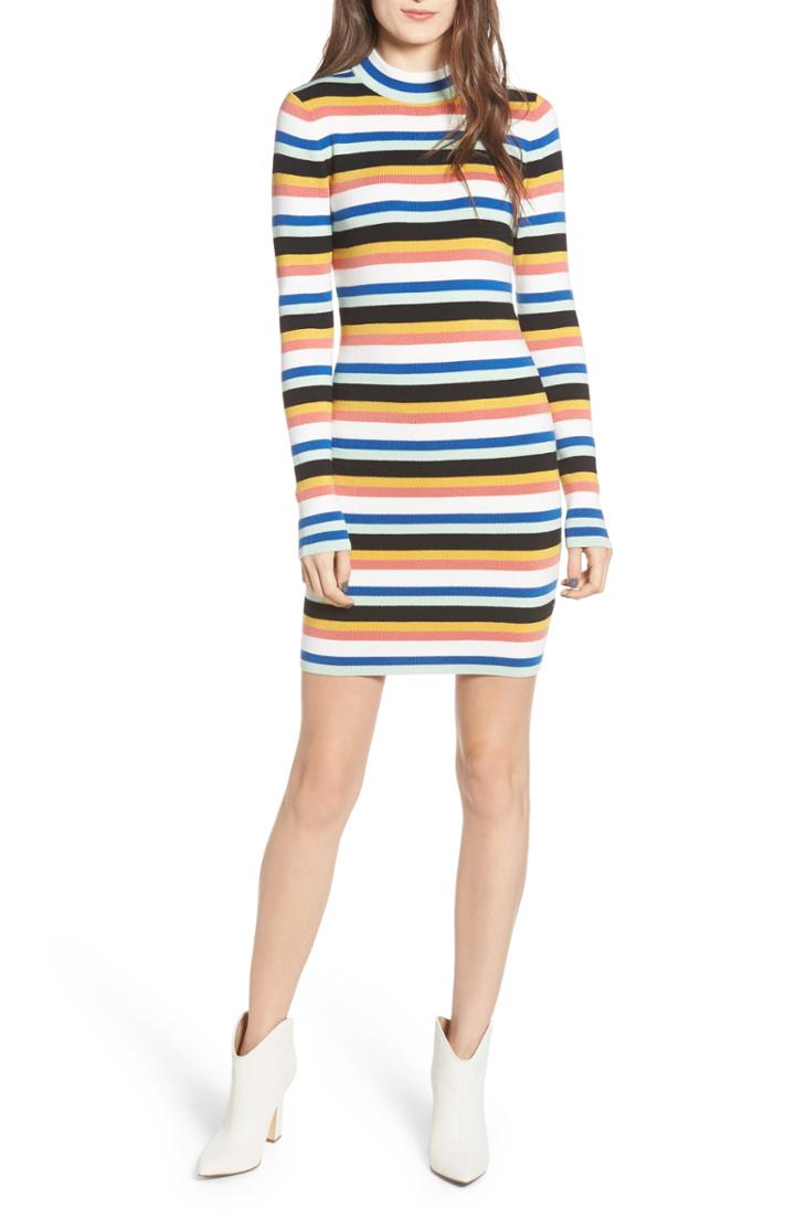 Women's Bp. Stripe Mock Neck Sweater Dress, Size - Ivory