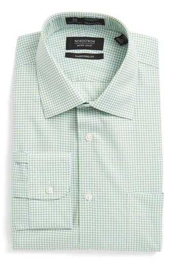 Men's Nordstrom Men's Shop Smartcare(tm) Traditional Fit Check Dress Shirt - 33 - Green