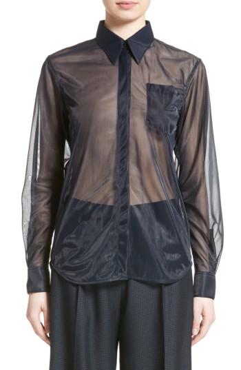 Women's Victoria Beckham Jersey Mesh Patch Pocket Shirt Us / 6 Uk - Blue