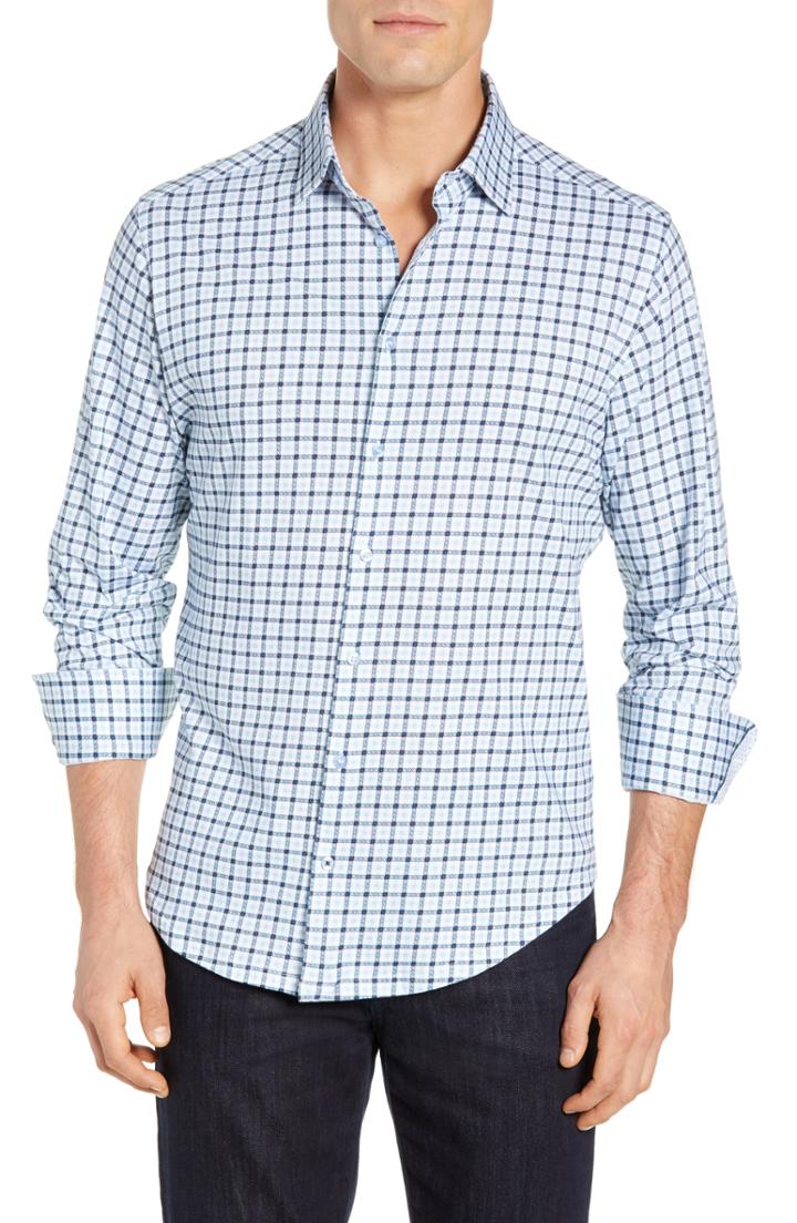 Men's Stone Rose Regular Fit Tattersall Print Knit Sport Shirt - Blue