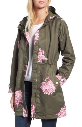 Women's Joules Right As Rain Longline Print Coat - Green