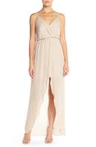 Women's Maids Rory Beca 'jones' Silk Georgette Faux Wrap Gown - Beige