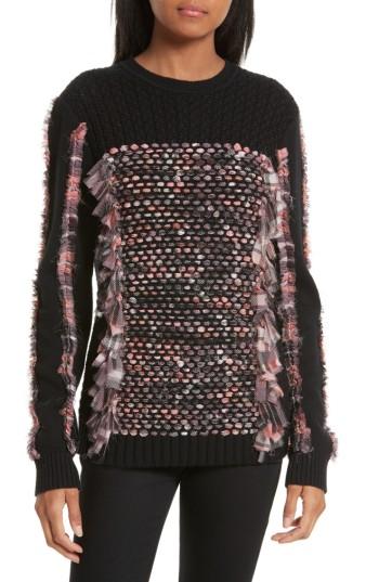 Women's Opening Ceremony Plaid Woven Wool & Cotton Sweater - Black