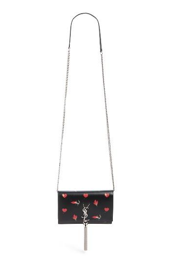 Women's Saint Laurent Mini Kate Leather Wallet On A Chain - Grey