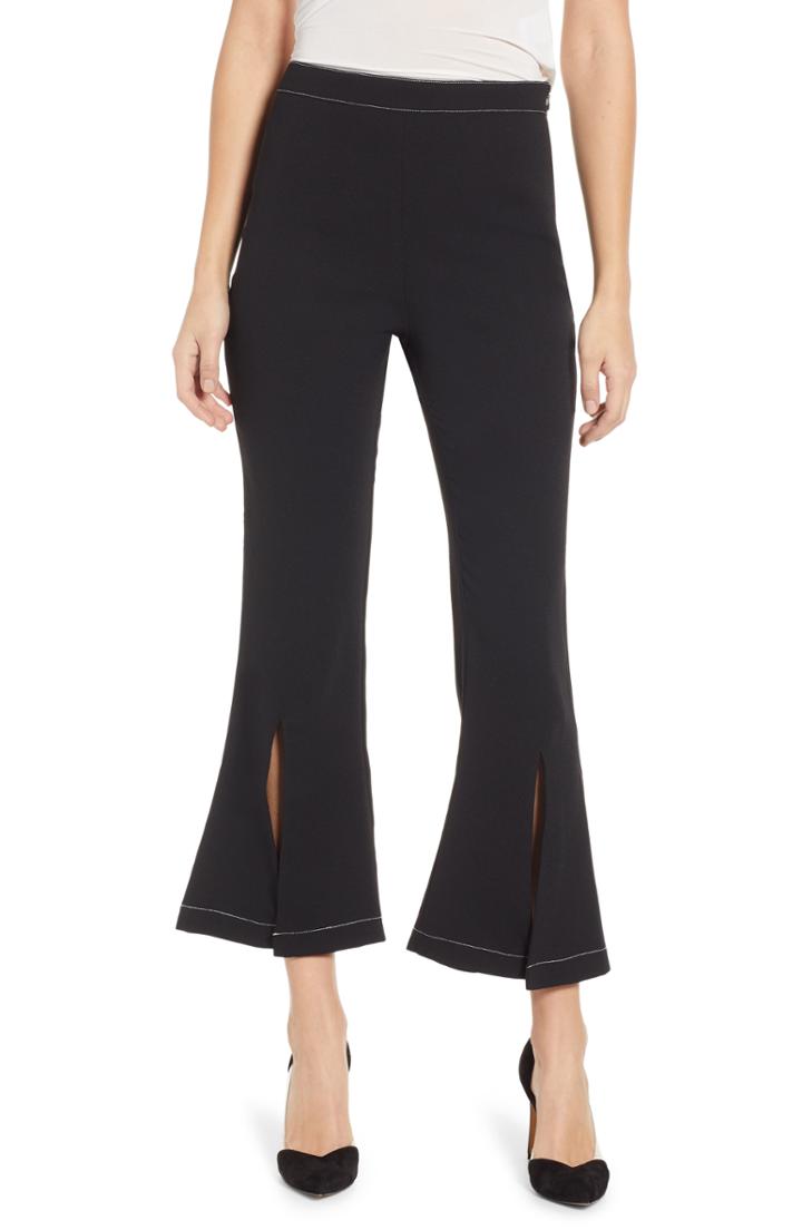 Women's Endless Rose Contrast Stitch Crop Pants - Black