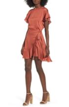 Women's Astr The Label Ruffle Sleeve Satin Dress - Brown