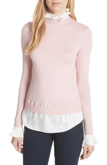 Women's Ted Baker London Pleated Ruffle Contrast Sweater - Pink