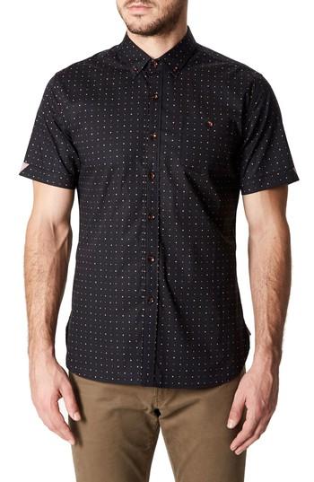 Men's 7 Diamonds Reverse Dot Print Woven Shirt - Black