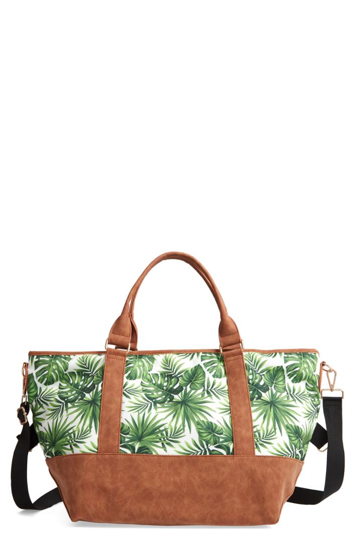 Violet Ray New York Palm Print Canvas Weekend Bag -