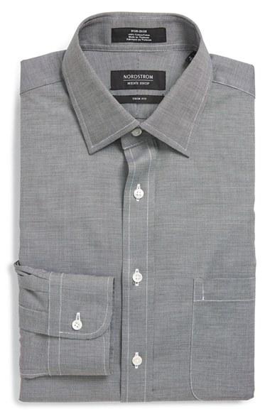 Men's Nordstrom Men's Shop Trim Fit Non-iron Dress Shirt 34/35 - Grey
