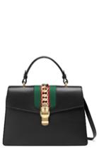 Gucci Sylvie Top Handle Leather Shoulder Bag - Black