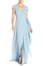 Women's Ceremony By Joanna August 'aurele' Cap Sleeve Chiffon Wrap Gown, Size - Blue