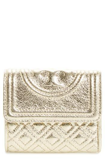 Women's Tory Burch Mini Fleming Metallic Leather Wallet -