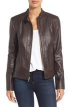 Women's Cole Haan Leather Moto Jacket - Brown