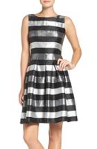 Women's Chetta B Stripe Metallic Woven Fit & Flare Dress - Black