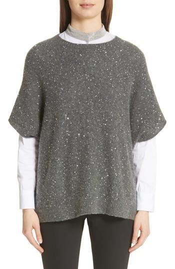 Women's Fabiana Filippi Sequin Wool, Silk & Cashmere Blend Poncho - Grey