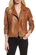 Petite Women's Halogen Leather Moto Jacket P - Brown