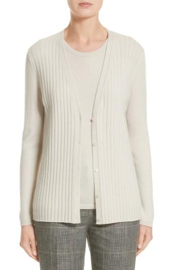 Women's Lafayette 148 New York Chain Detail Cashmere Cardigan, Size - Ivory
