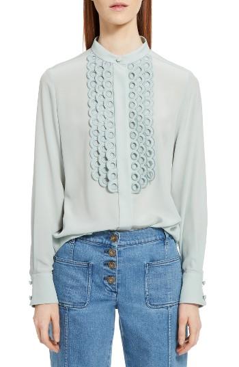 Women's Chloe Eyelet Silk Blouse Us / 36 Fr - Blue