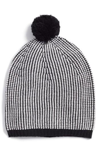 Women's Eileen Fisher Stripe Merino Wool Beanie, Size - White