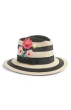 Women's Kate Spade New York Blossom Embroidered Straw Trilby - Black