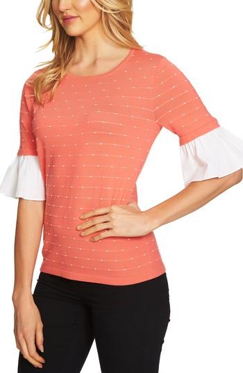 Women's Cece Ruffle Sleeve Jacquard Sweater - Coral