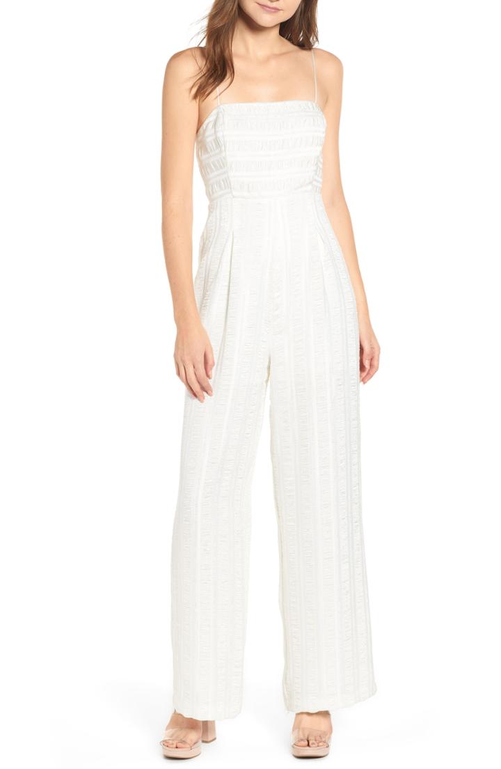 Women's Endless Rose Tonal Pucker Stripe Jumpsuit - White