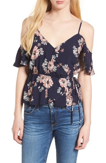 Women's Cupcakes And Cashmere Adia Floral Off The Shoulder Wrap Top, Size - Blue