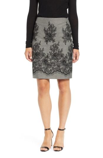 Women's Anne Klein Embroidered Short Pencil Skirt - Black
