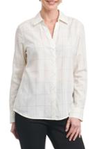 Petite Women's Foxcroft Nicole Windowpane Print Shirt P - Ivory