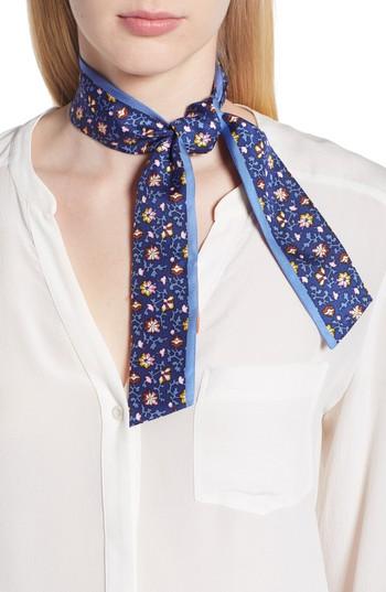 Women's Tory Burch Wild Pansy Silk Twill Scarf, Size - Blue