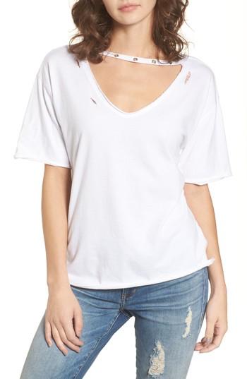 Women's Socialite Grommet Choker Tee - White