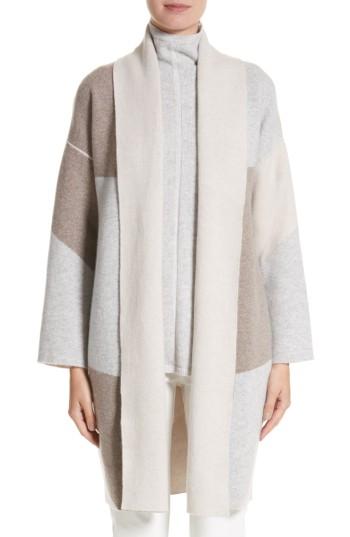 Women's Lafayette 148 New York Stretch Cashmere Reversible Felted Colorblock Cardigan - Grey