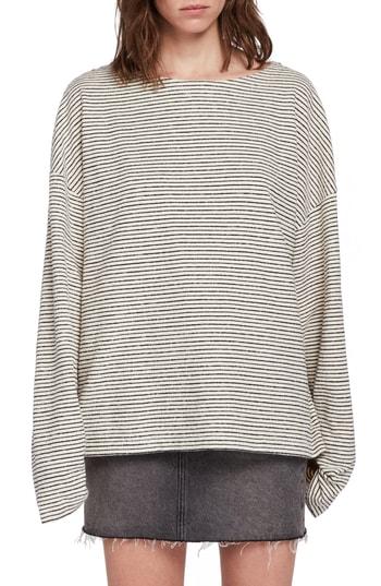 Women's Allsaints Adelise Stripe Long Sleeve Cotton Tee /small - Black
