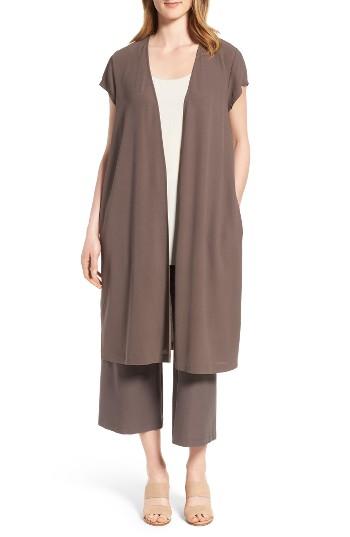Women's Eileen Fisher Long Silk Jacket - Brown