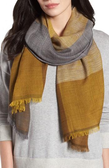 Women's Eileen Fisher Colorblock Wool & Silk Scarf, Size - Metallic