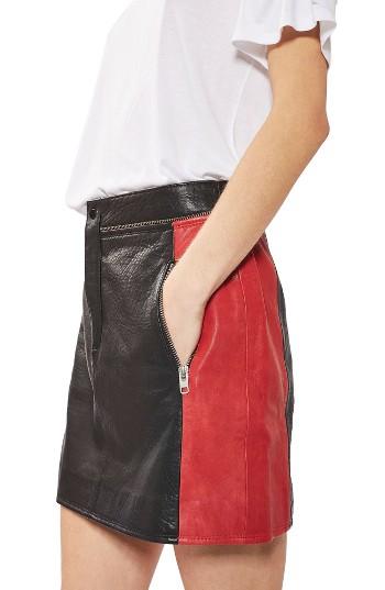 Women's Topshop Colorblock Leather Skirt Us (fits Like 0) - Black