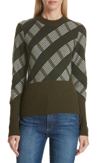 Women's Lewit Plaid Grid Cashmere Sweater - Green