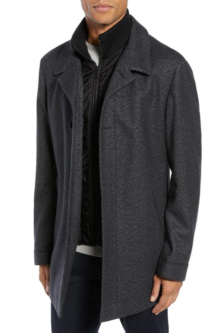 Men's Hugo Barelto Wool Blend Coat With Bib Insert - Grey