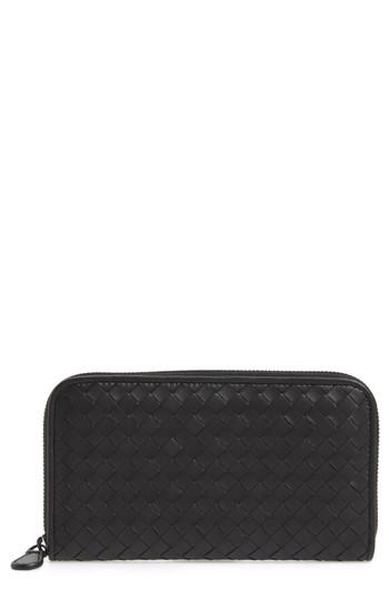 Women's Bottega Veneta Leather Zip Around Wallet - Black