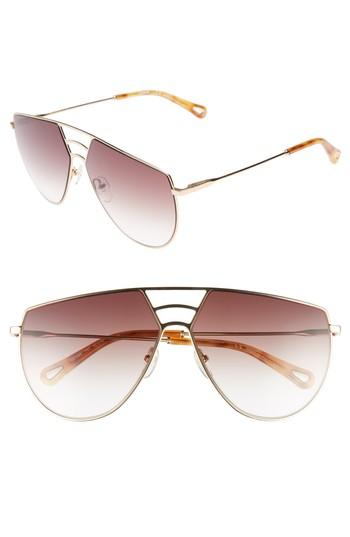 Women's Chloe Negative Space 62mm Oversize Aviator Sunglasses - Gold/ Brown