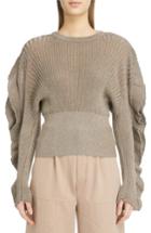 Women's Chloe Flutter Sleeve Metallic Silk Sweater - Brown