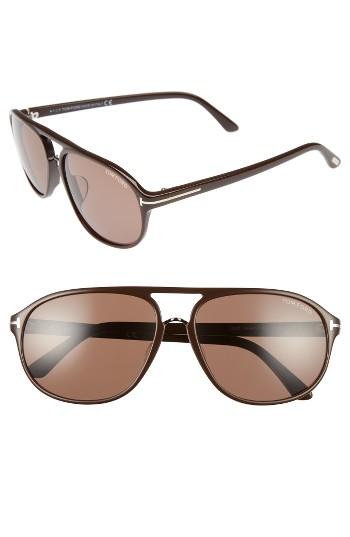 Women's Tom Ford Jacob 61mm Special Fit Aviator Sunglasses - Matte Dark Brown/ Roviex