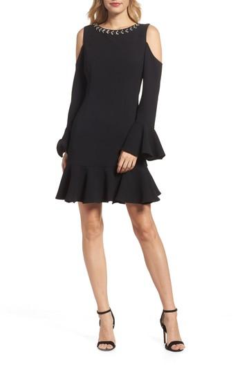 Women's Eliza J Cold Shoulder Flare Hem Dress - Black