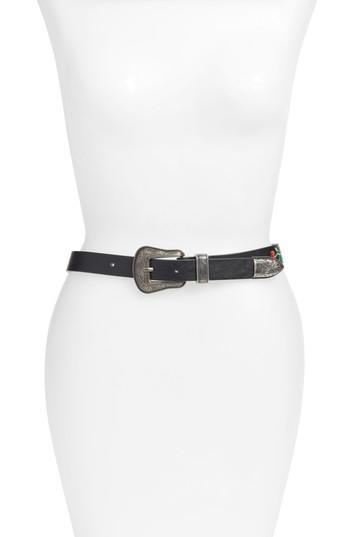 Women's Lodis Rose Embroidered Belt - Black-blk