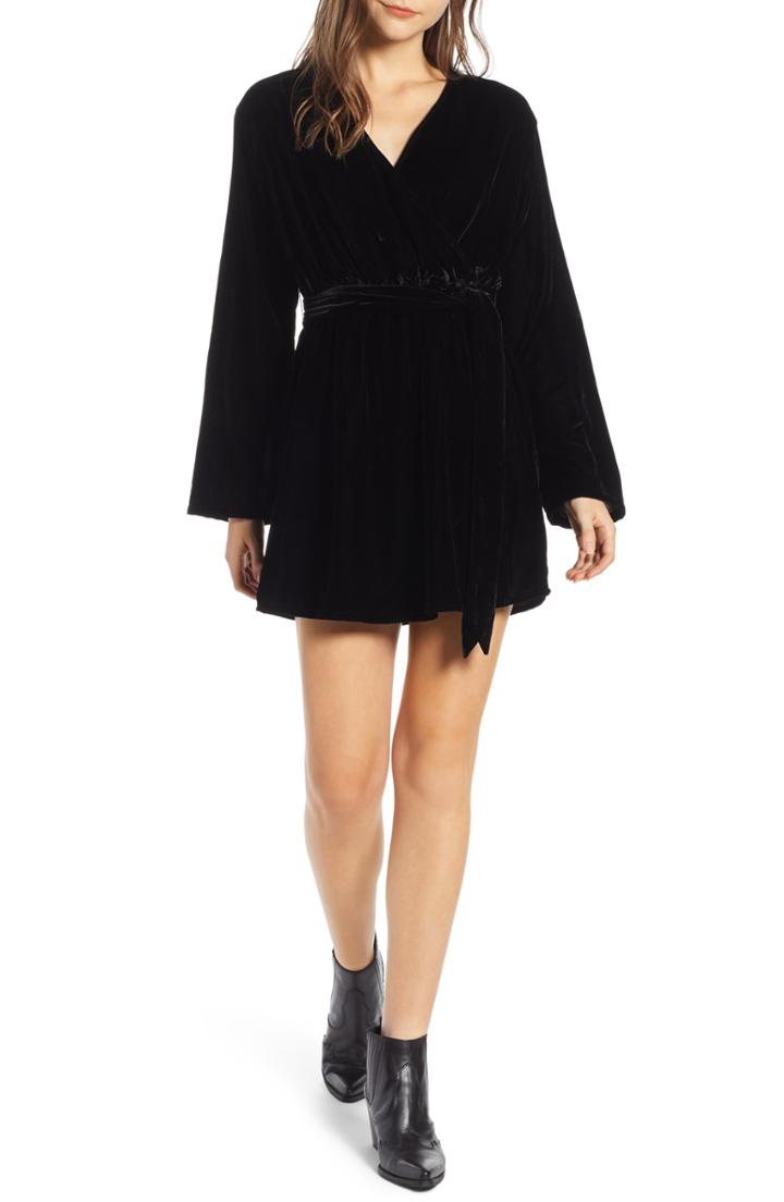 Women's Treasure & Bond Velvet Faux Wrap Minidress, Size - Black